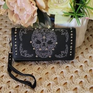 Edgy Black Skull Embellished Wristlet